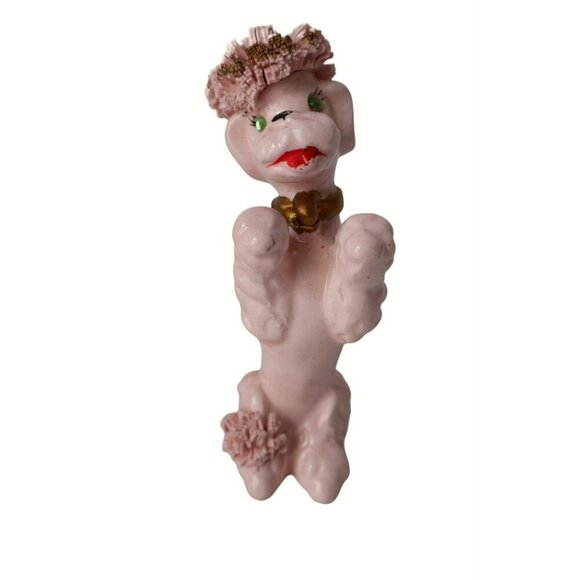 Vintage Spaghetti Pink Poodle with 3 Baby Poodles Figurine 1950's Japan - Picture 2 of 5